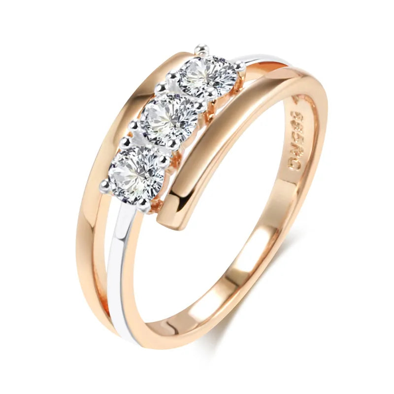 Exquisite Luxury Three Big White Natural Zircon Rings in 585 Rose Gold and Silver