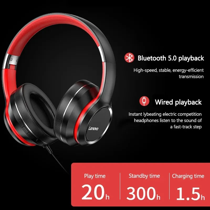 Sports Gaming Headphone Lenovo HD200 Bluetooth Earphones Over-ear Foldable Noise Cancellation HIFI Stereo Gaming Headset