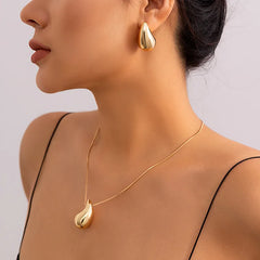 Gold Color Stainless Steel Waterdrop Pendant Earrings Necklace