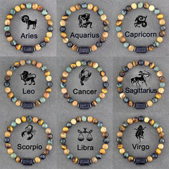 Exquisite 12 Zodiac Sign Bracelet Homme Constellation Bangles Men Cancer Virgo Leo Libra Bracelet