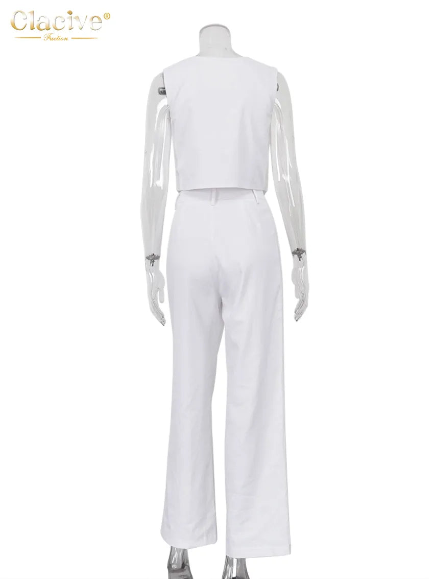 Elegant Summer White Linen Two Piece Set For Women