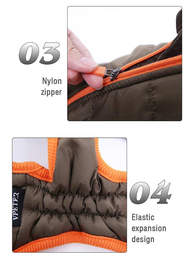 Durable Waterproof Winter Jackets with Built-in Harness and Zipper for Dogs