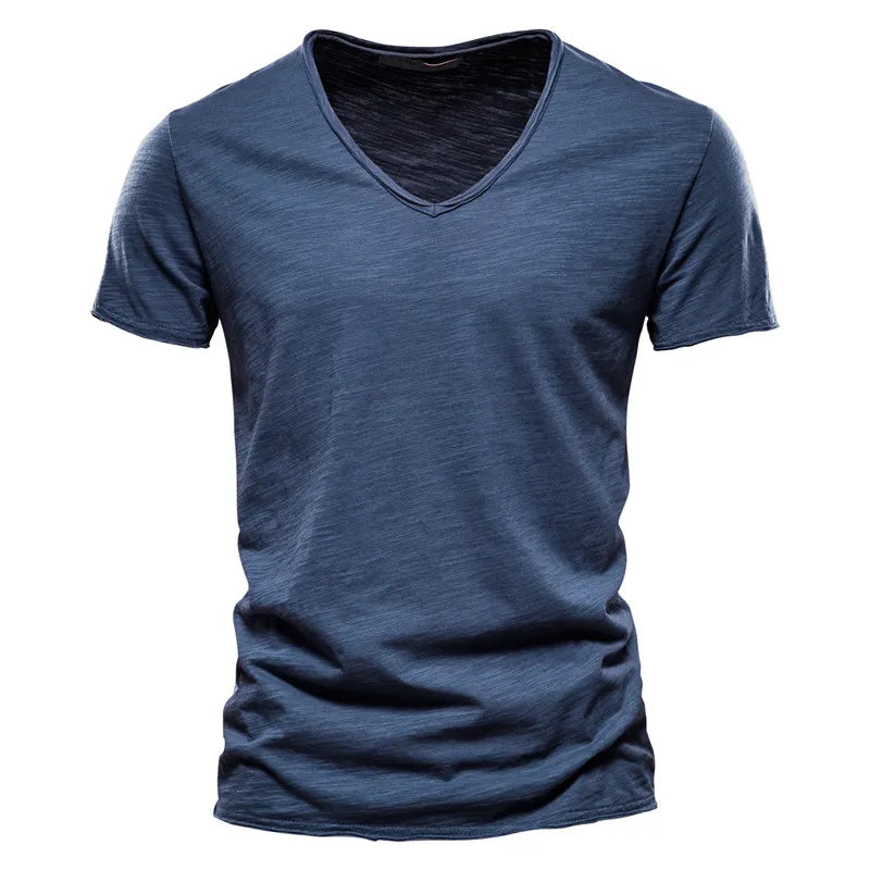 Fashion Trendy Men's 100% Cotton V-neck Slim Fit T-Shirts Tees