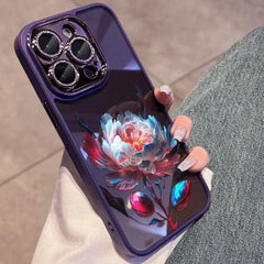 Exquisite Romantic Crystal Rose Diamond Lens Protection Phone Case for iPhone|Magnetic,Dustproof,Wireless charging