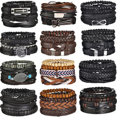 Luxury 3/4Pcs/ Set Braided Wrap Leather Bracelet for Men