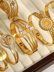 Exquisite Trendy Chic 18K Gold Color Stainless Steel Bangles Bracelets