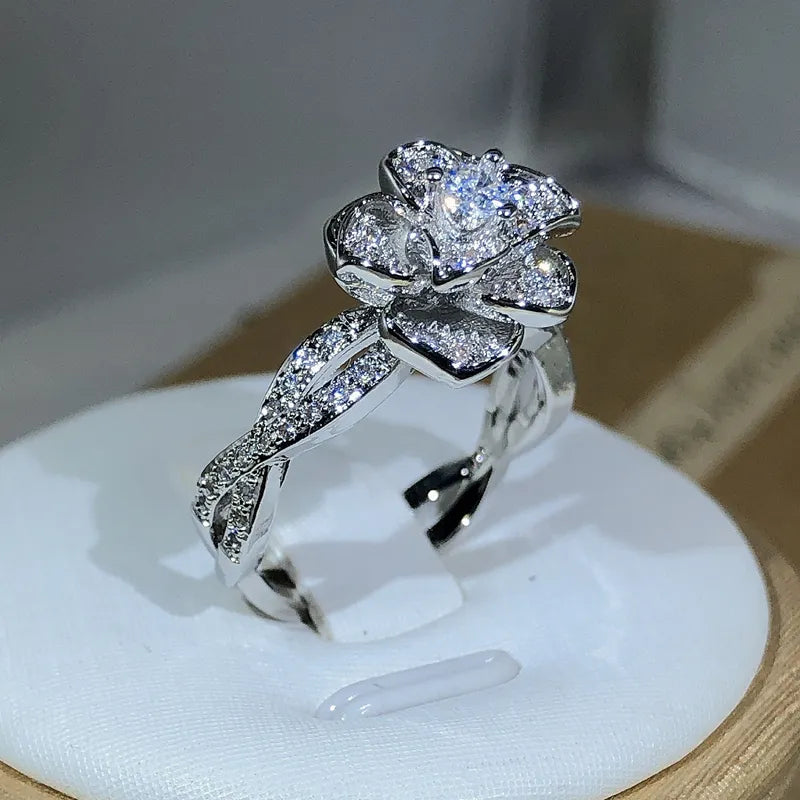 Exquisite Dazzling S925 Sterling Silver Rose Zirconia Ring