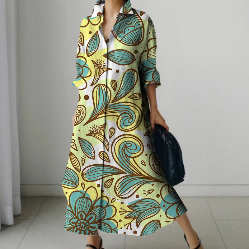 New Arrival Elegant Classy Women's Printed Floral Long Sleeve Bohemian Maxi Dress