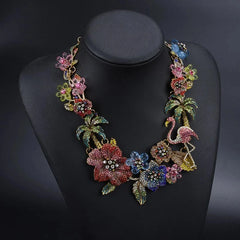 New Arrival - Exquisite Vintage Colorful Crystal Rhinestone Flower Flamingo Choker Necklace