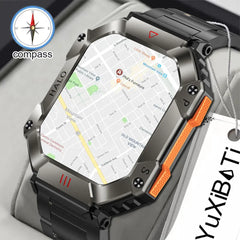 New 2024 Military Tactical Sports GPS Smartwatch - 2.0 Inch AMOLED Bluetooth Calls Compass Track Weather AI Voice 120+Sports Modes 620mAh Waterproof for iOS Android