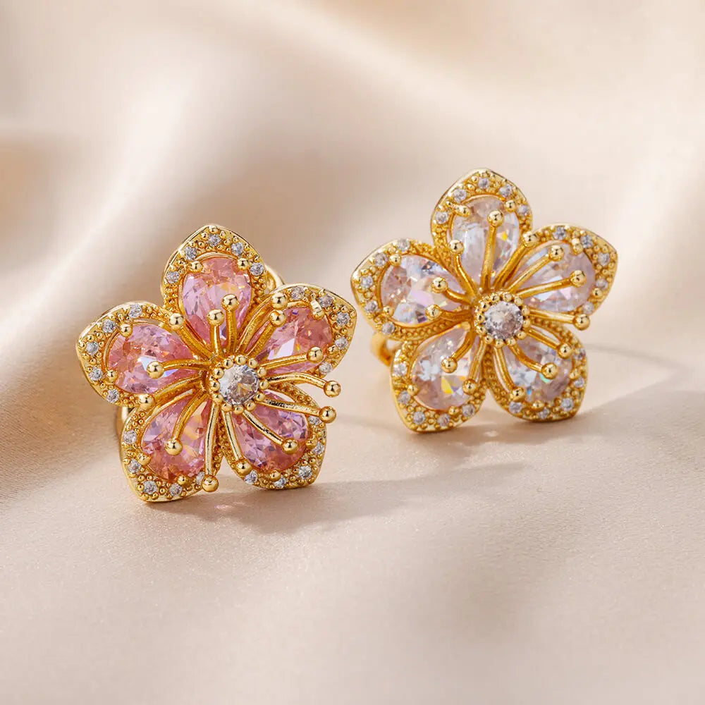 Gorgeous Pink Zircon Flower Rings: Gold Stainless Steel Women's Ring 2024 Trend