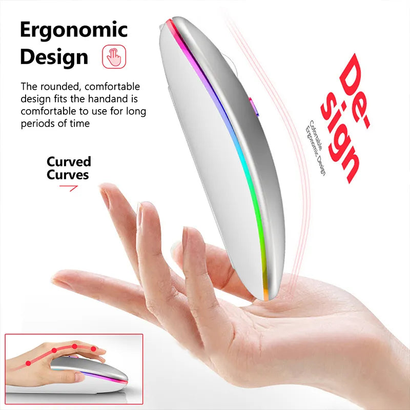 Ergonomic Gaming Mouse Rechargeable 2.4 Ghz Wireless Bluetooth 5.1 RGB Silent Mice LED Backlit