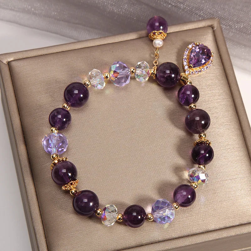 Luxury Elegant Natural Amethyst Beads Zirconia Love Pendant Necklace for Women and Girls