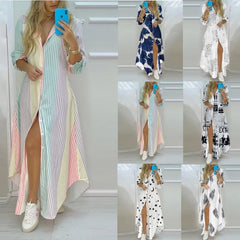 Elegant Boho Printed Long Shirts Dress Casual Evening Maxi Dresses