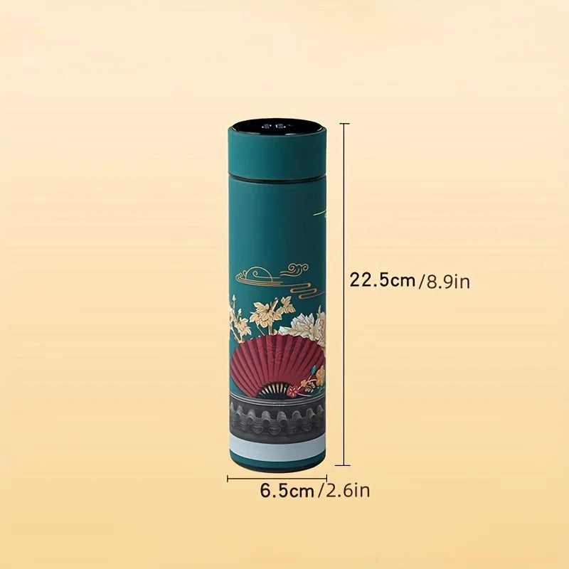 Collectible Asian Artwork Stainless Steel Thermal Water Bottle|Retro Smart Temperature Display Insulated|Vacuum Flasks