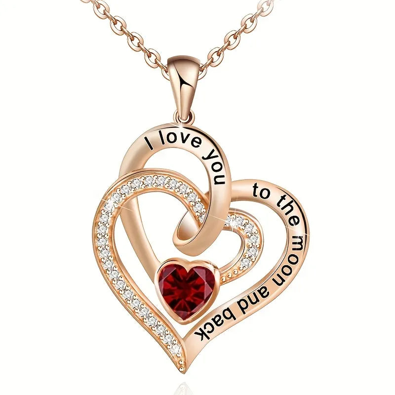 Exquisite Love Heart Cubic Zircon Necklace With Rose Flower Necklace