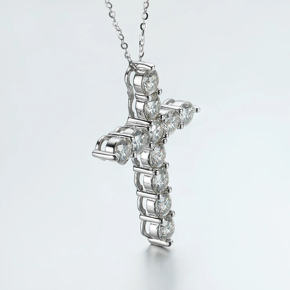 Sparking 5CT Full Moissanite Cross Pendant Necklace | GRA Certified