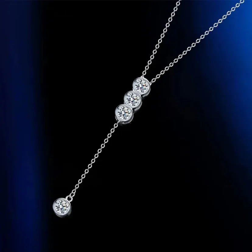 Elegant Sparkling 2CT Moissanite Lariat Necklace GRA Certificate