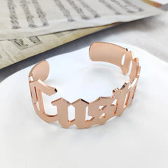 Luxury Polished Shiny Stainless Steel Personalized Letter Name Bracelet Bangle for Women and Men