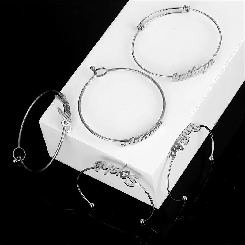 Exquisite Stainless Steel 20 Styles Customized Name Bangle Bracelets for Women Men Children