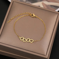 Elegant Stainless Steel Classic Sweet Hollow Heart Chain Charm Bracelet