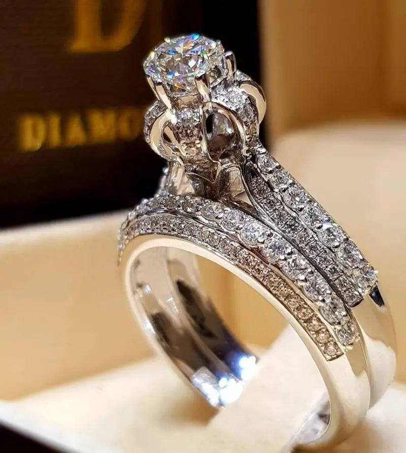 Luxury Sparkling Cubic Zirconia Wedding Ring Sets