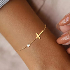 Elegant Cross Charm Bracelet with Shiny CZ