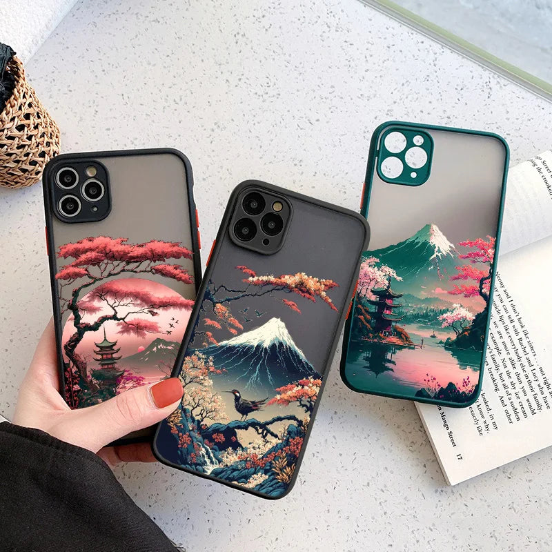 Collectible Japanese Aesthetic Mount Fuji Landscape Map Phone Case For iPhone