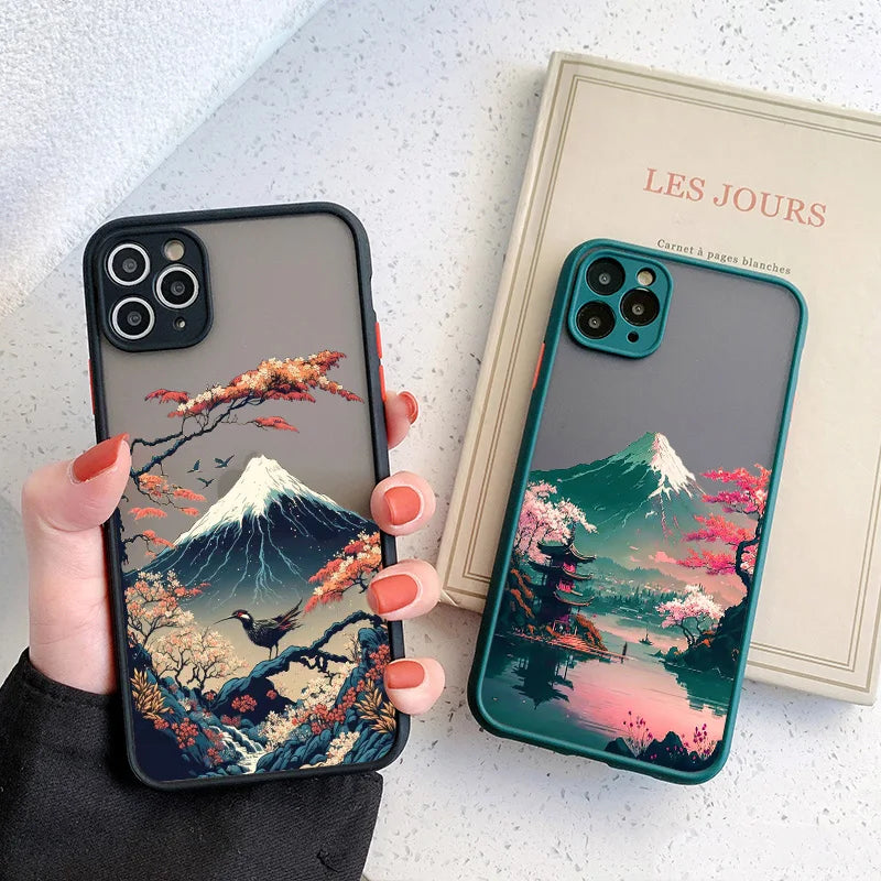 Collectible Japanese Aesthetic Mount Fuji Landscape Map Phone Case For iPhone