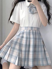 Elegant Pleated Harajuku Plaid Kawaii Y2K High Waist Skirts for Women and Girls
