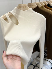 Fashion Stylish Women's Casual Sexy Knitted Hollow-out Turtleneck Sweaters