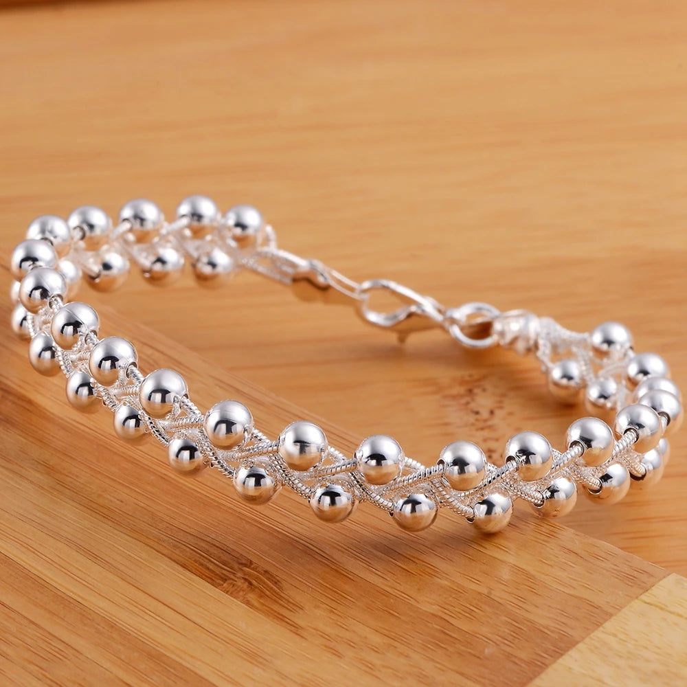 Charm 925 Sterling Silver Braided Beads Bracelets for Women Children