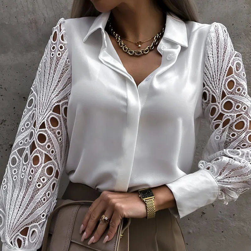 Gorgeous Elegant Sexy Women's Lace Hollow Out Shirts Blouses