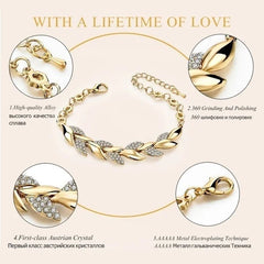 Exquisite Love Braided Leaf Bracelet - Luxurious Sparkling Rhinestones and Dazzling Cubic Zirconia for Women and Girls