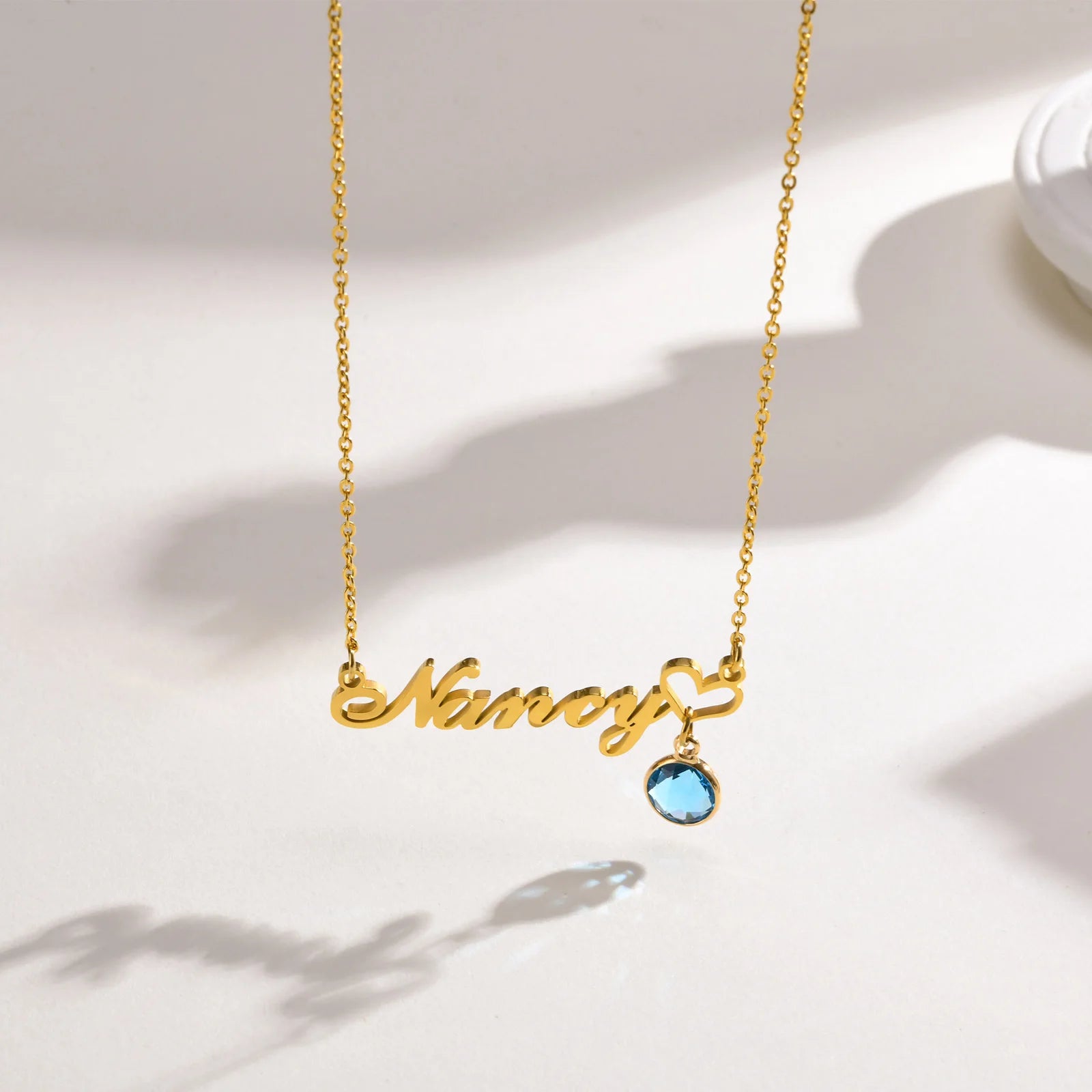 Luxury Stainless Steel IP Gold Plated Personalized Name Birthstones Pendant Necklace