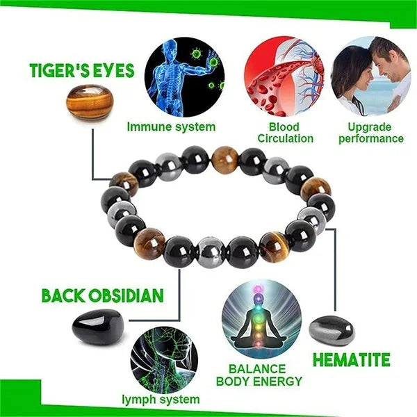 Exquisite Triple Protection Tiger Eye Obisidian Magnetic Hematite Bracelet for Men and Women
