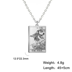 Exquisite Stainless Steel Tarot Cards Wheel of Fortune Major Arcana Divination Pendant Necklace for Women and Men