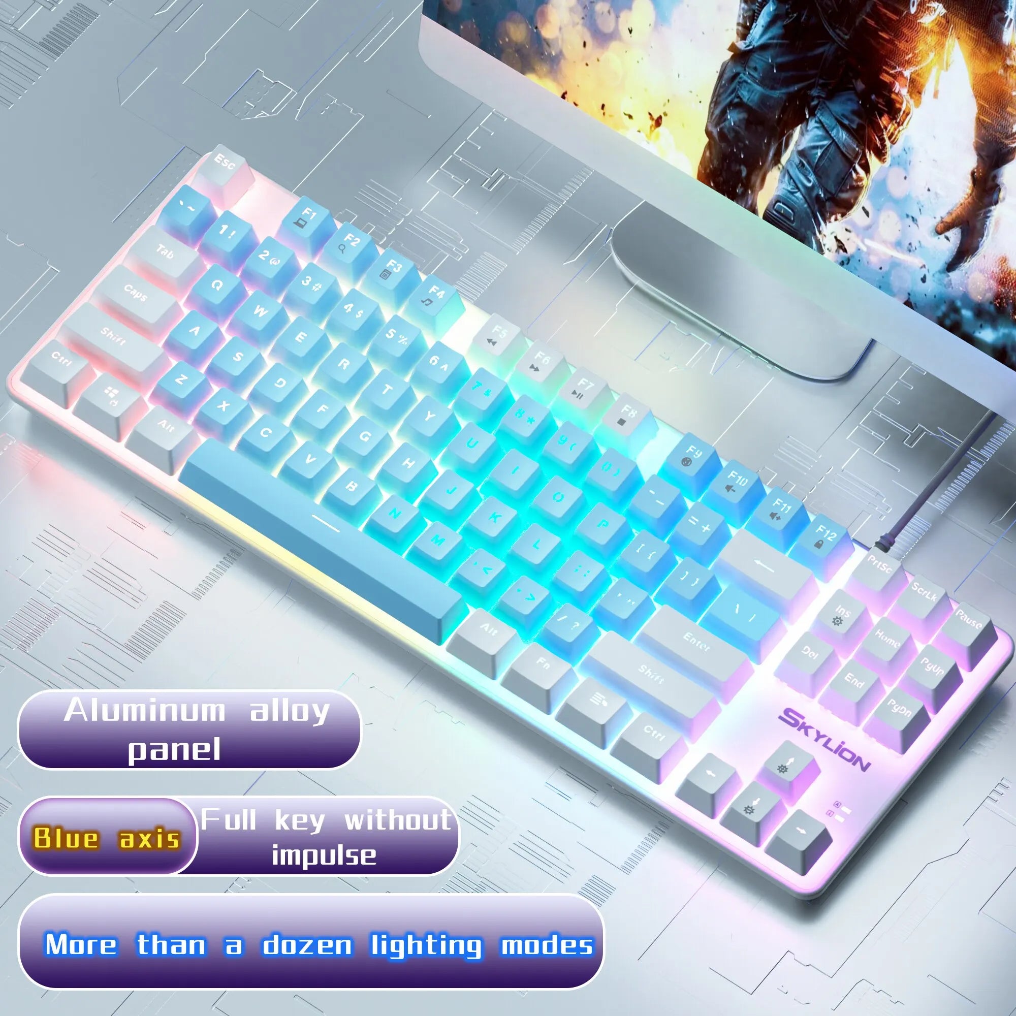 SKYLION H87 Wired Mechanical Gaming Keyboard 87 Keys Multicolor Backlight