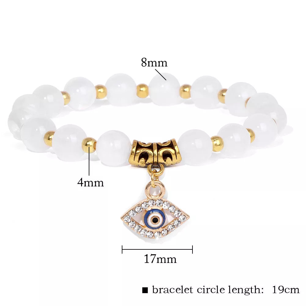 Gorgeous Lucky Turkish Evil Eye Pendant Beads Bracelet Natural Stone With Card Charm Bangles for Women and Men