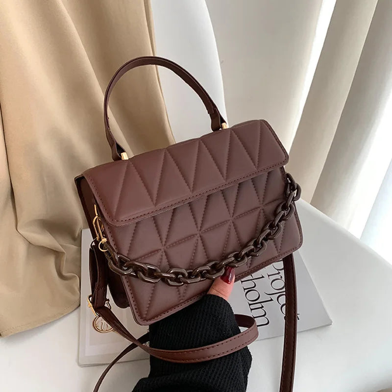 Chic Solid Plaid Crossbody Bags: High-Quality PU Leather with Chain Decor