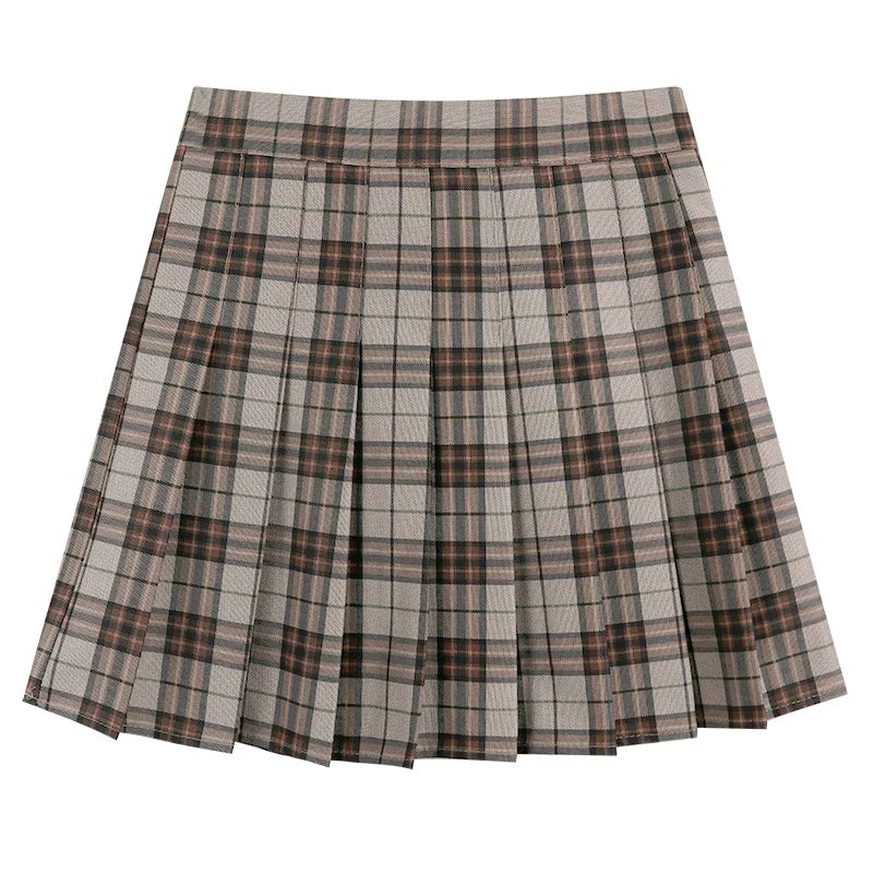 Gorgeous Woolen Plaid Pleated High Waist Skirts Neutral Colors for Women and Girls