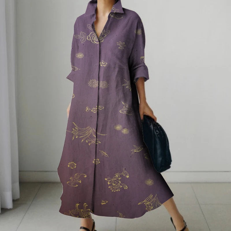New Arrival Elegant Classy Women's Printed Floral Long Sleeve Bohemian Maxi Dress