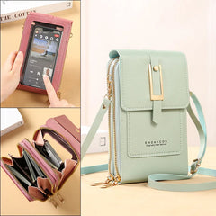 Fashion Stylish Soft Leather  Touch Screen Cell Phone Wallets Crossbody Bags