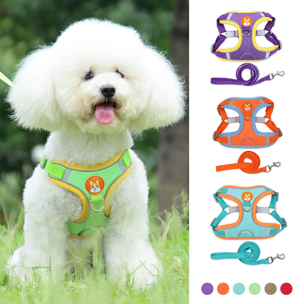 High Quality Adjustable Reflective Breathable Harness Set with 1.5m Traction Leash - Ideal for Dogs, Puppies, and Cats