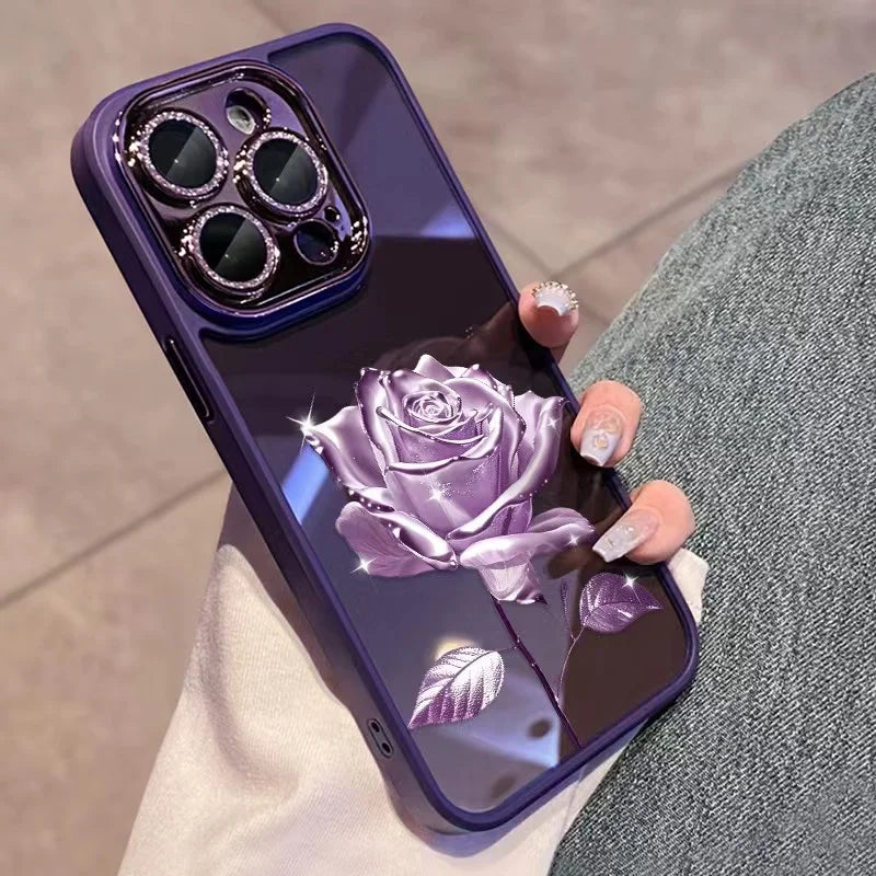 Exquisite Romantic Crystal Rose Diamond Lens Protection Phone Case for iPhone|Magnetic,Dustproof,Wireless charging