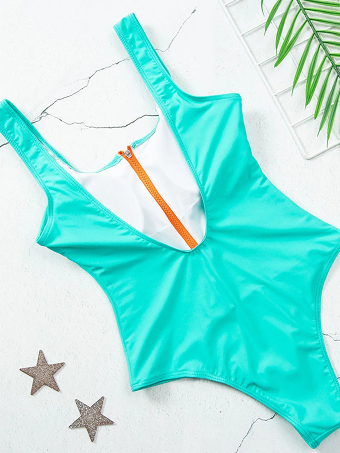 Sexy Zipper One Piece Solid Push Up  Swimsuit Bikini