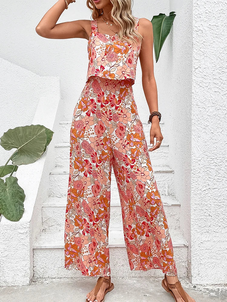 New Arrival - Gorgeous Sexy Women's Casual Floral Jumpsuit Rompers Backless Wide Leg Pants