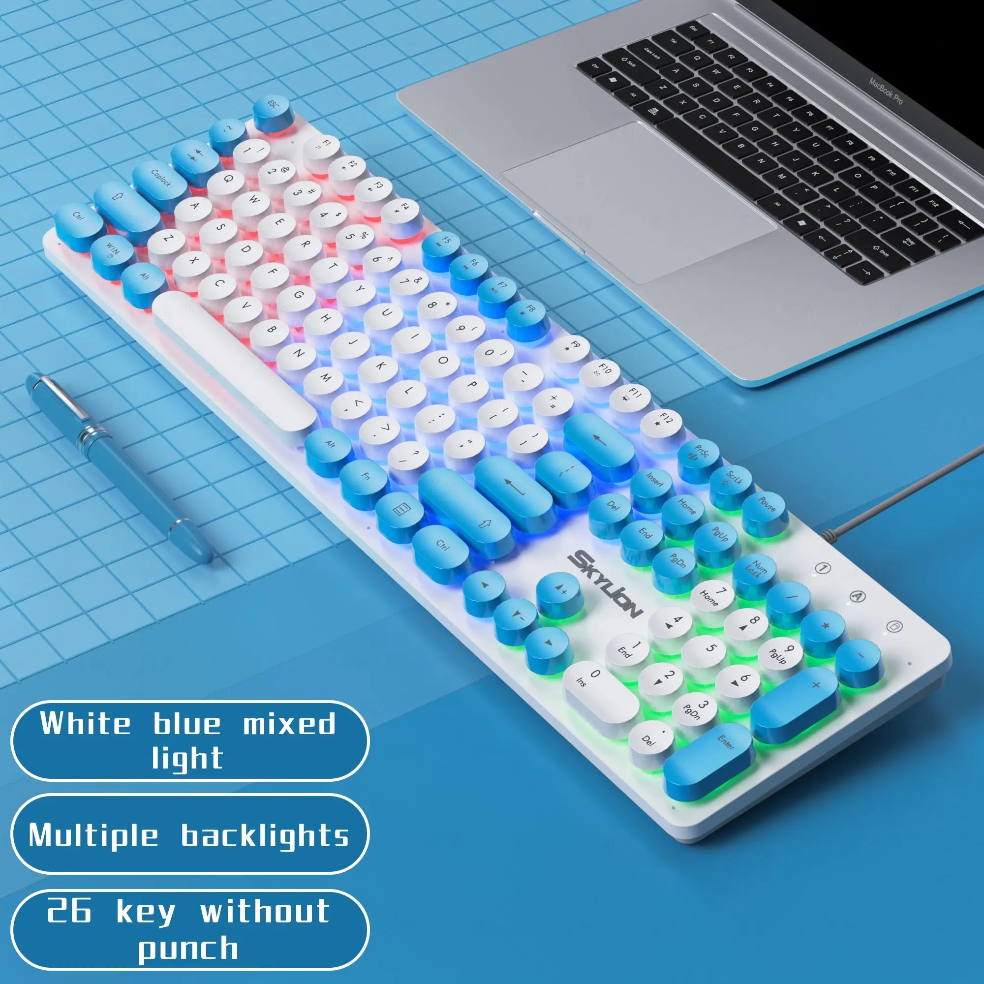 SKYLION H300 Wired Mechanical Gaming 104 Keys Membrane Keyboard Many Kinds of Colorful Lighting Gaming and Office For Windows and IOS System
