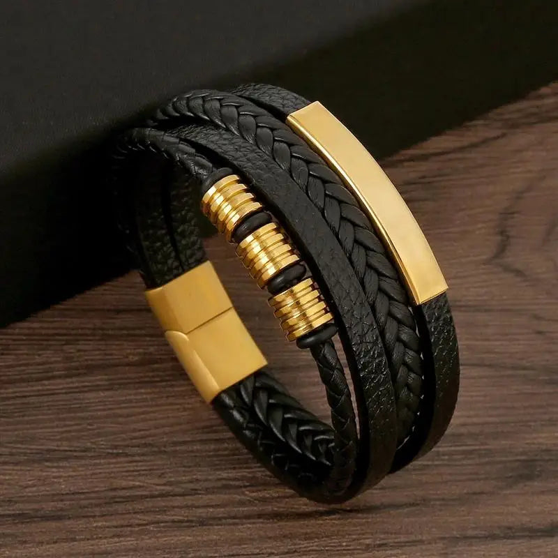 Luxury Classic Leather Hand-Woven Multi-Layer Bracelet for Men
