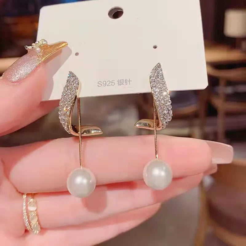 Elegant Fashion Imitation Pearl Crystal Dangle Earrings